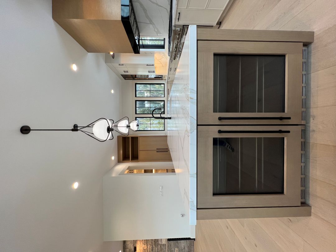 Finished kitchen, custom countertops and cabinets. 