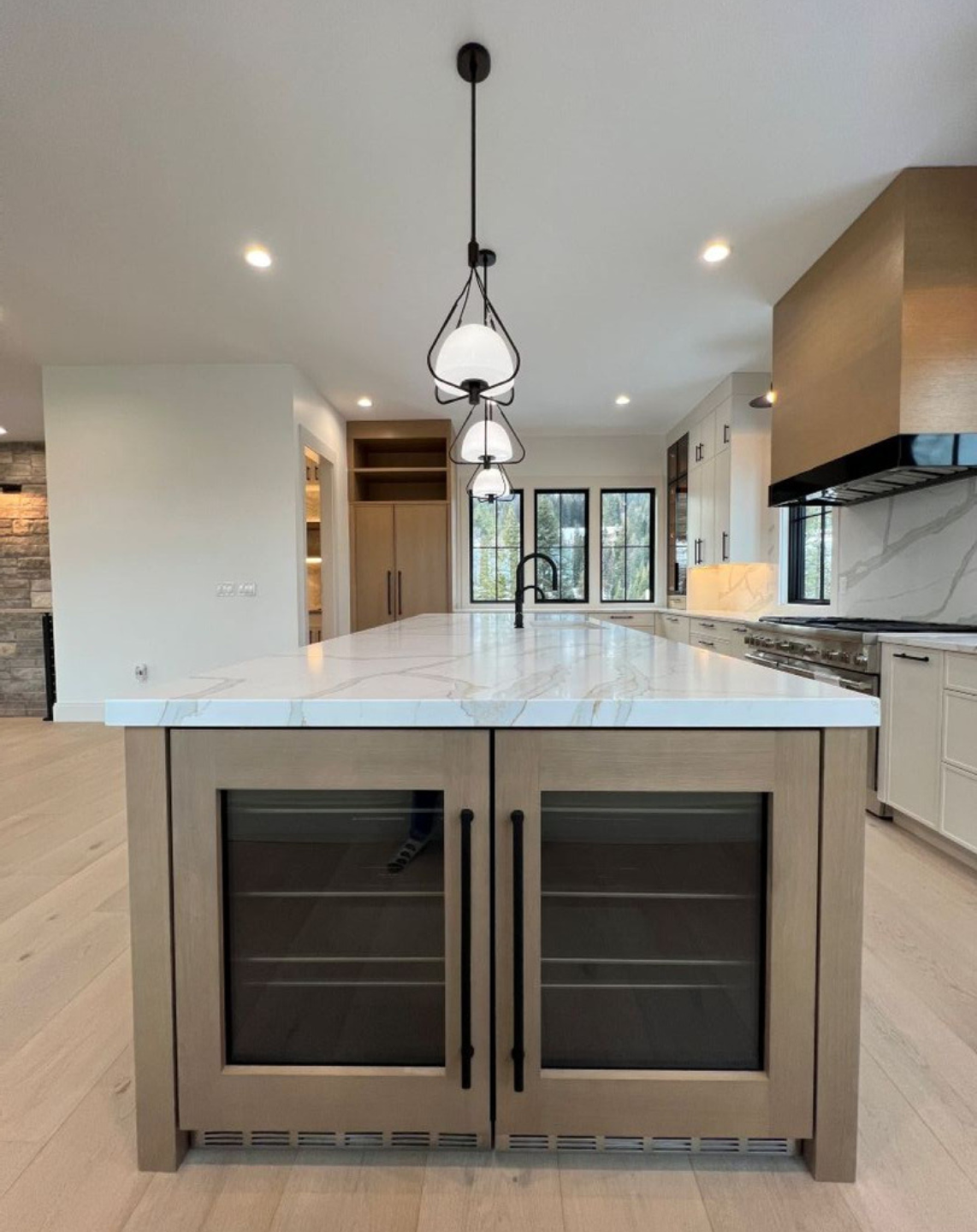 Finished kitchen, custom countertops and cabinets. 